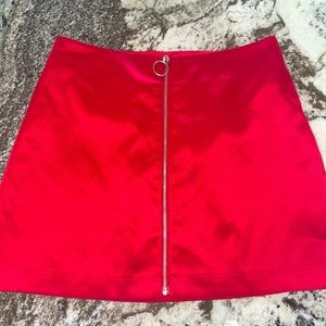 Red satin mini skirt